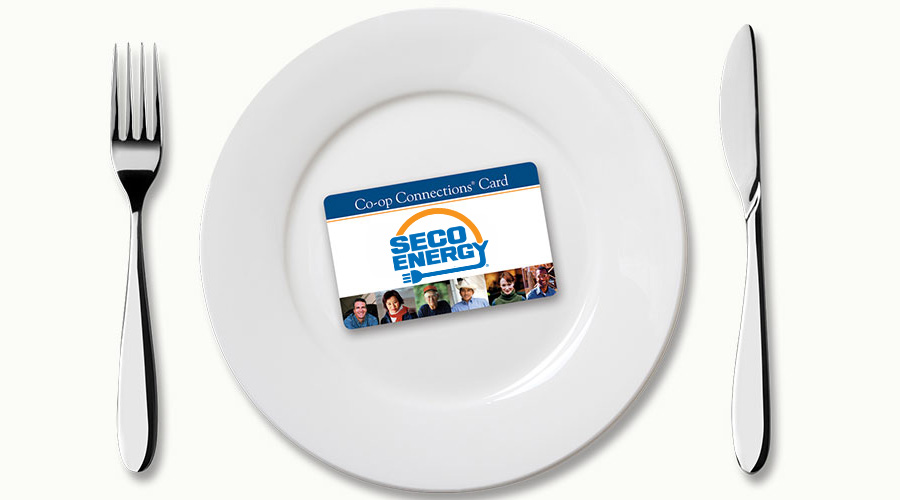 SECO Energy Co-op Connections Card on White Dinner Plate
